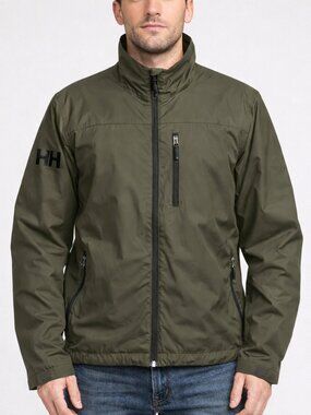 Helly Hansen Men's Size M Lightweight Waterproof Olive Green Full-zip Rain Coat